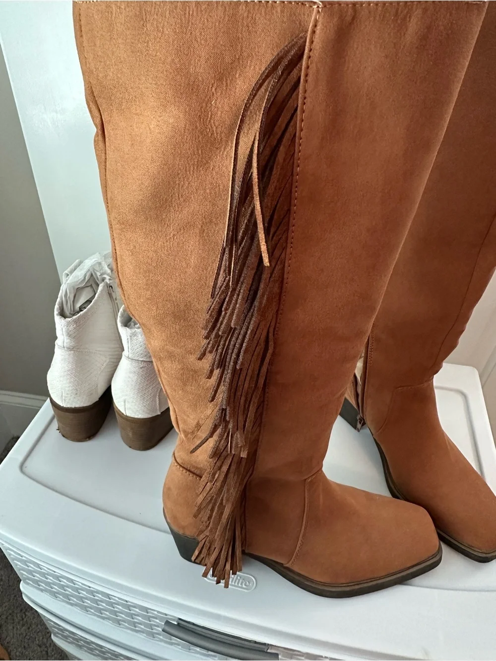 Wonderly Fringe Over-the-Knee Boots - Brown
